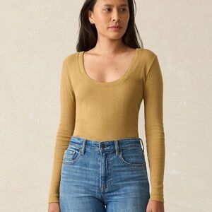 Faherty Mustard Long Sleeve Pointelle Women's Top